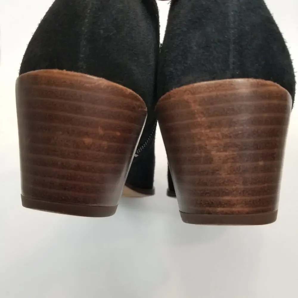 Franco Sarto Dylann Women's Black Suede Block Heel Ankle Bootie Boots Size 8.5